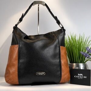 Coach Park Colorblock Hobo Black Brown Leather Shoulder Crossbody Bag Laptop wor